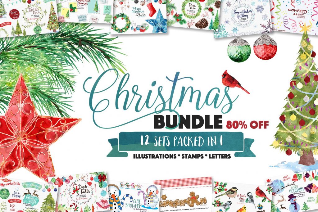 350+超丰富实用的圣诞节水彩手绘素材打包下载[png]插图