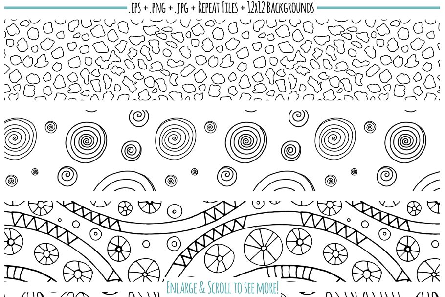 手绘线条圆形重复图案纹理合集 Circle Repeat Patterns – Line插图(2)