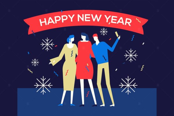 2019新年主题扁平化矢量插画2 Happy new year 2019 – flat design illustration