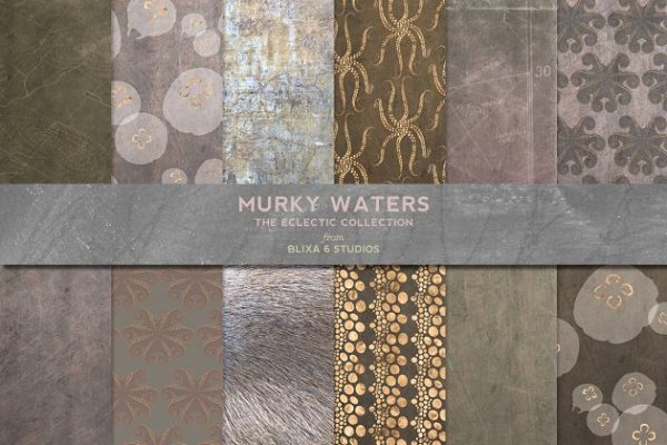 玫瑰金水彩海洋生物图案纹理 Murky Waters: Rose Gold &amp; Watercolor