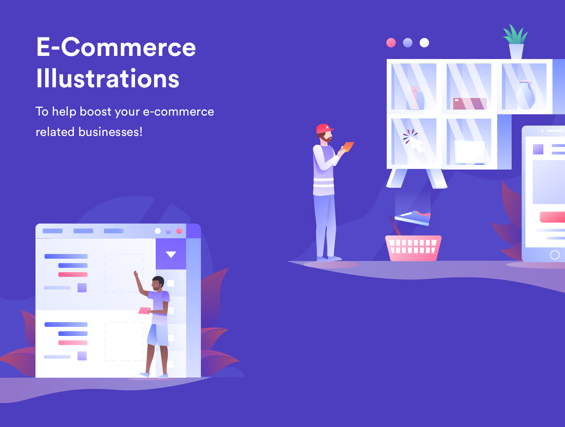 素材库下午茶：电商互联网概念手绘插画素材下载[Ai,Sketch]插图