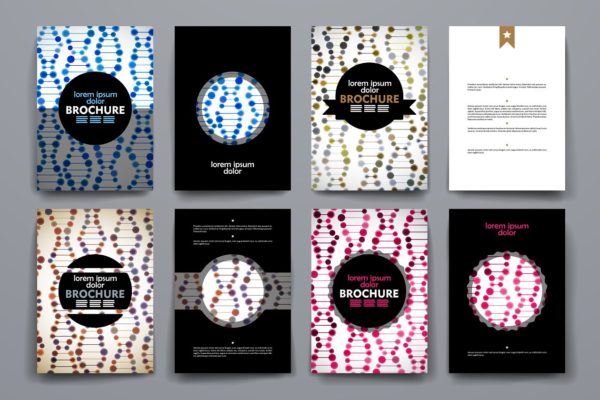 一套DNA分子风格的宣传小册子模板 Set of brochure in molecule style