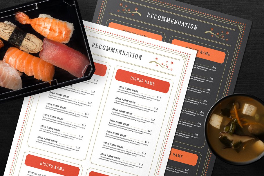 寿司美食菜单设计模板&品牌Logo设计 Sushi Menu Template and Logo插图(2)