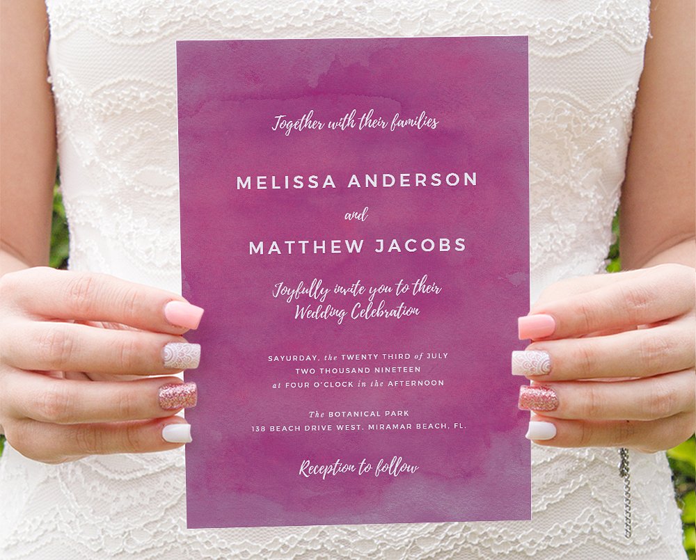 紫色笔刷纹理背景婚礼邀请函设计套件 Purple brush watercolor invite插图(2)