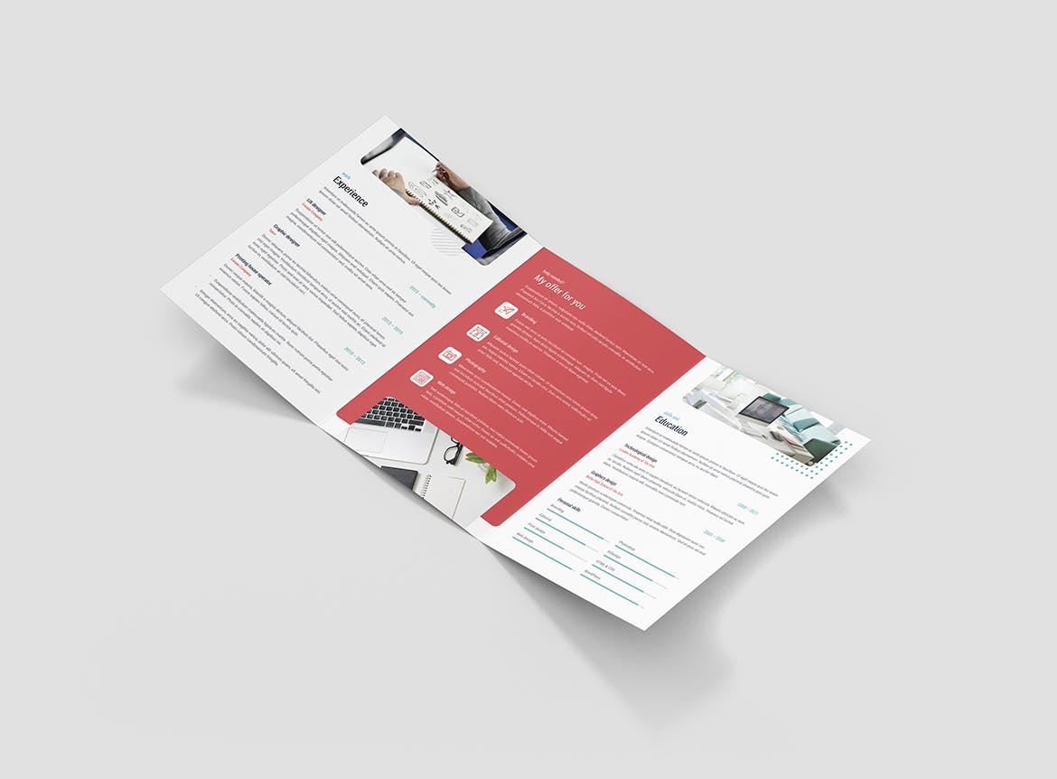 A5尺寸大小三折页个人简历彩页设计模板 Brochure – Resume Tri-Fold A5插图(3)