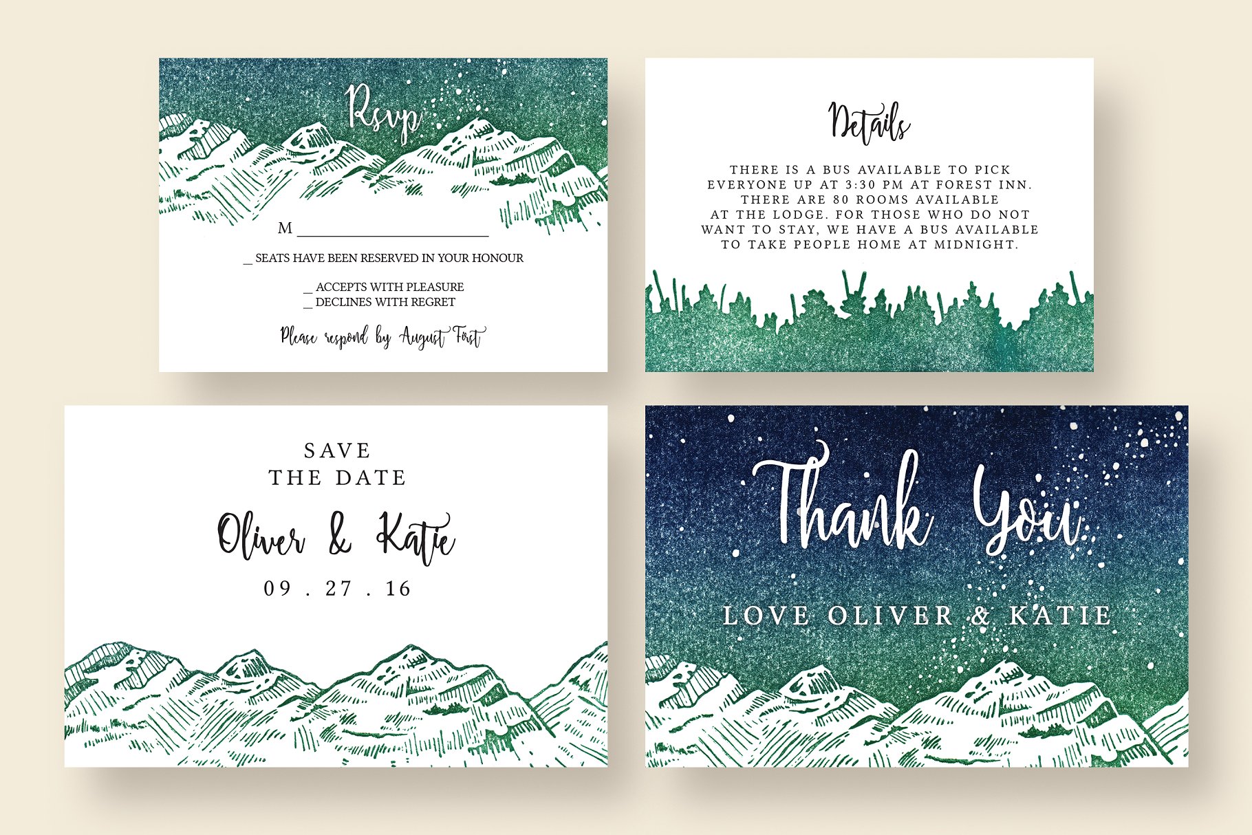 星光熠熠雪山冬景婚礼邀请函设计模板 Starry Reflection Wedding Suite插图(2)