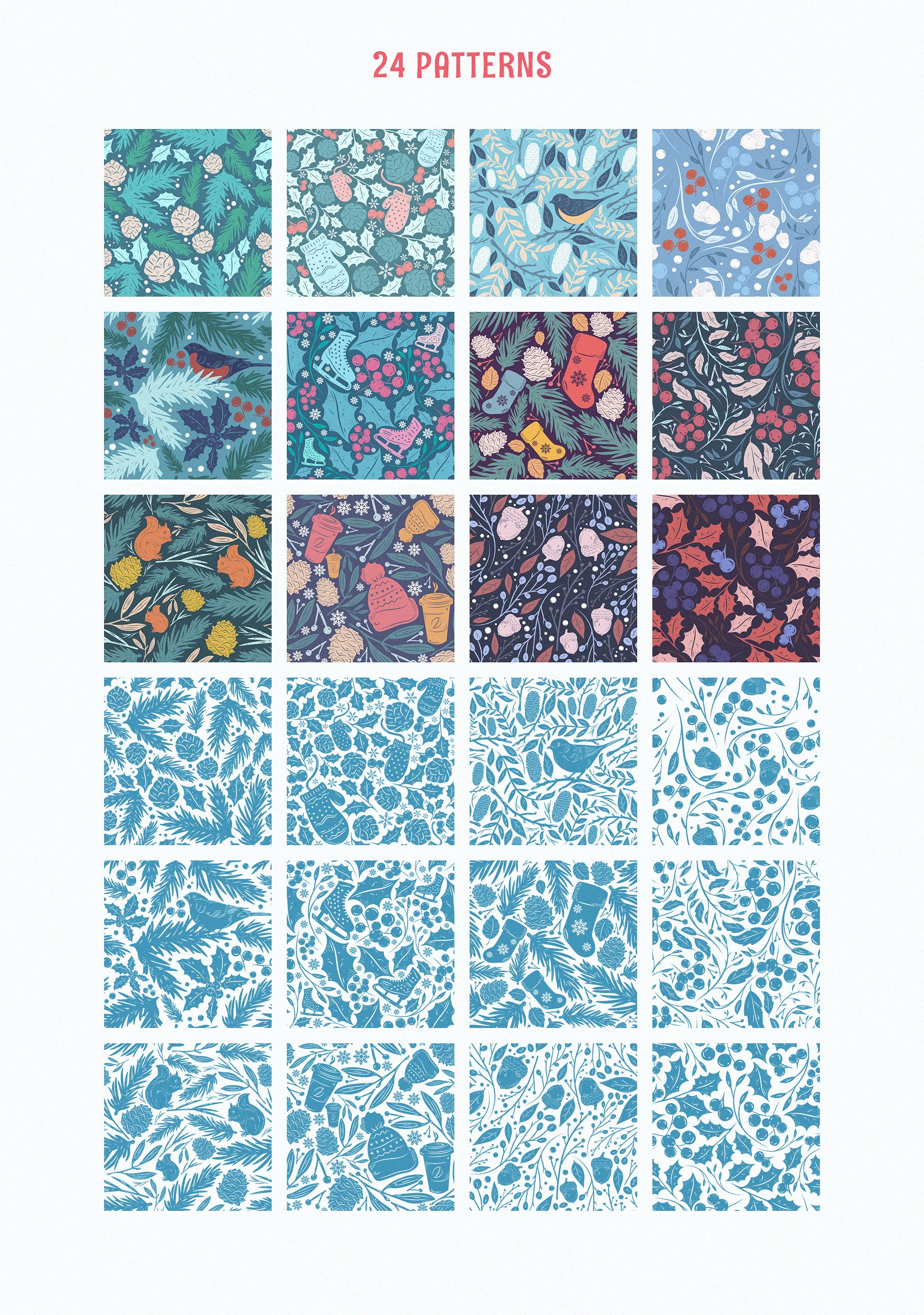 圣诞节礼物包装纸张图案纹理 Christmas Gift: Vector Patterns Set插图(1)