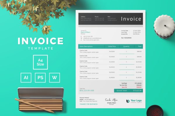 企业发票票据报价单设计模板v03 Invoice Template 03