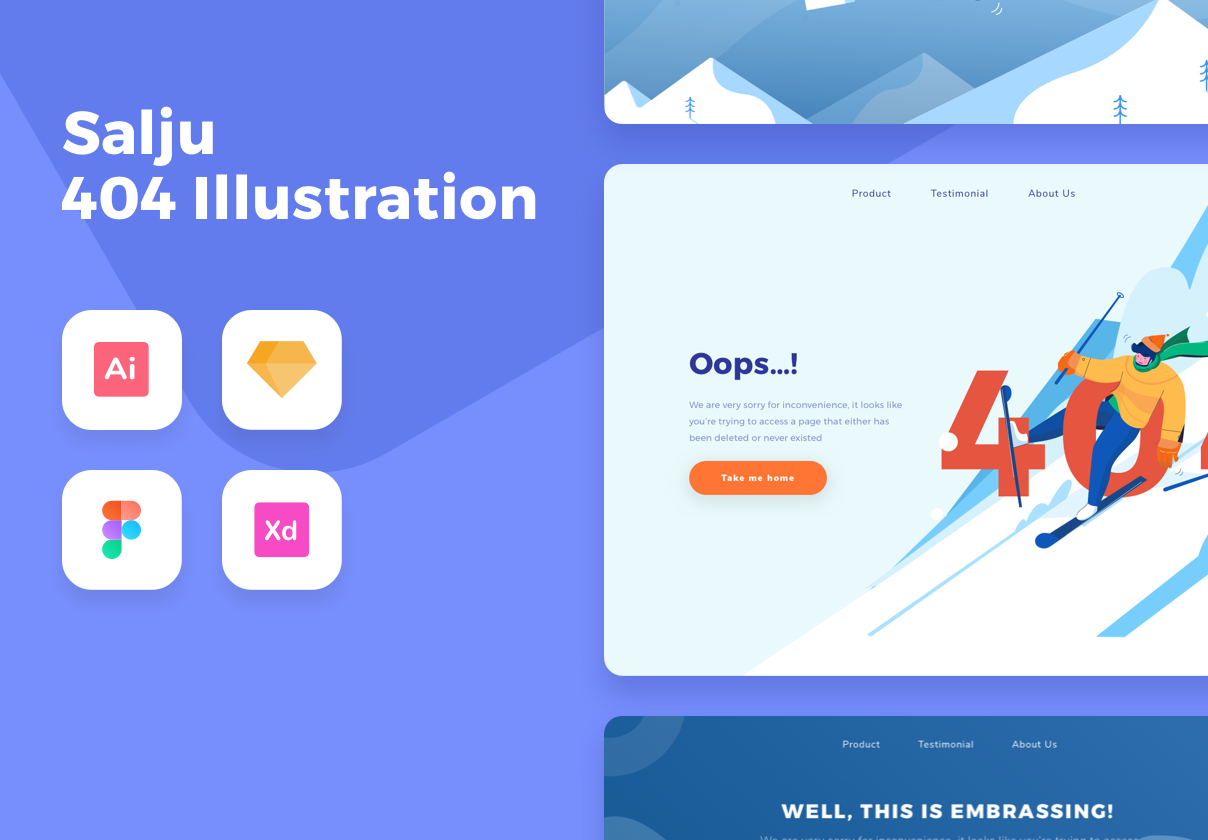 素材库下午茶：冬季雪地主题网站404错误页面矢量插画素材插图(1)