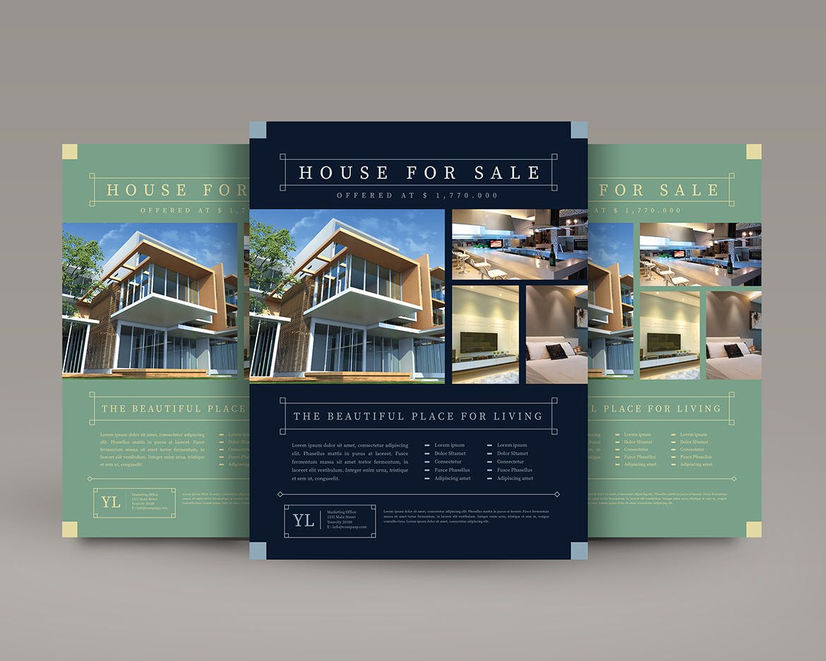 房地产销售租赁海报传单设计模板 Vintage Real Estate Flyer插图(3)