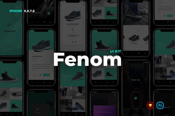 鞋包潮牌电商手机APP应用UI套件[Sketch&amp;PSD] Fenom Creative Shopping App UI Kit