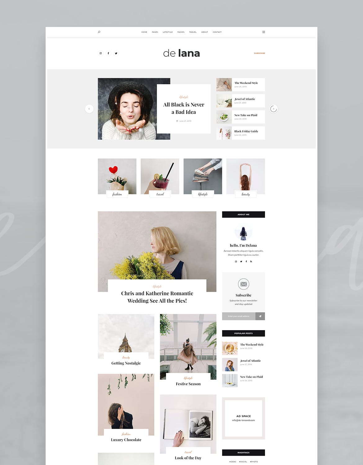 极简设计风格个人博客网站设计PSD模板 De Lana – Personal Blog PSD Template插图(2)