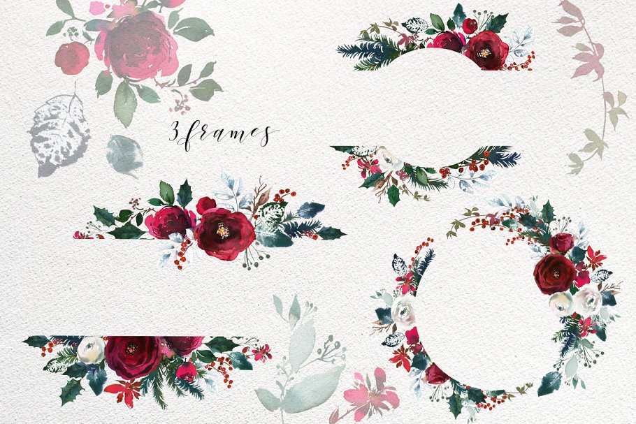 圣诞节氛围水彩花卉剪贴画合集 Christmas Watercolor Flowers Clipart插图(4)