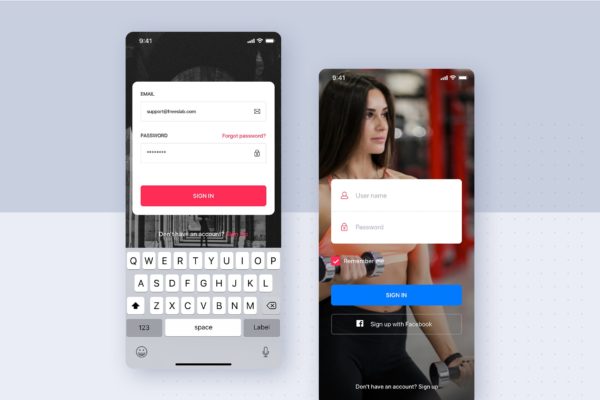 APP应用登录屏幕用户界面设计素材库精选模板 Sign In screen Mobile Interface