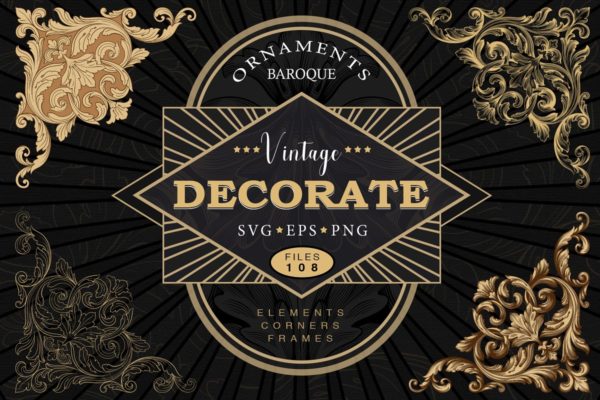 华丽复古风格页面装饰插画套装