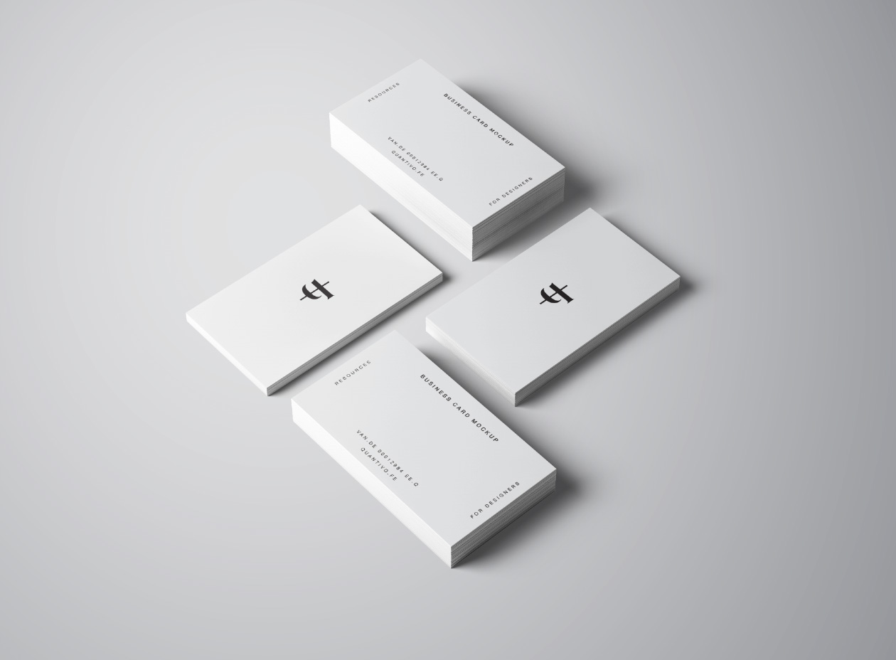 企业名片设计效果图等距网格样机模板 Business Cards Mockup插图(3)