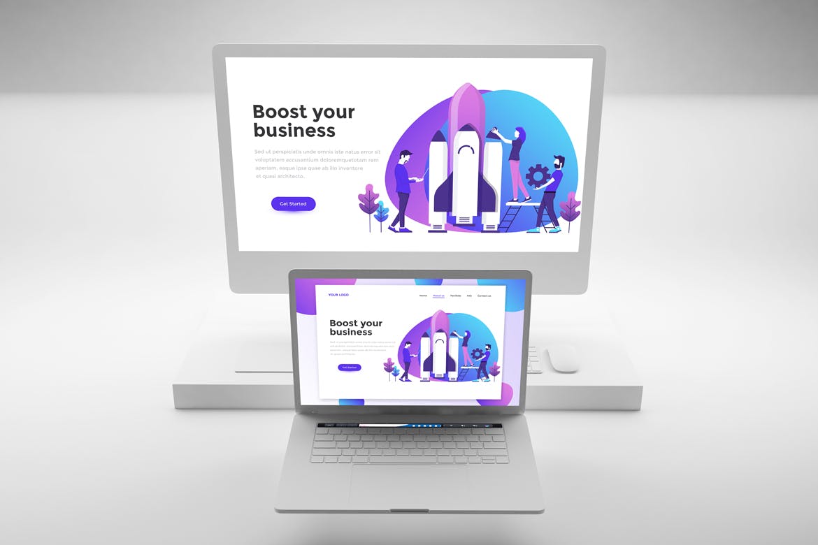 响应式网站设计效果图预览素材库精选样机模板 Clean Web Mockup插图(4)