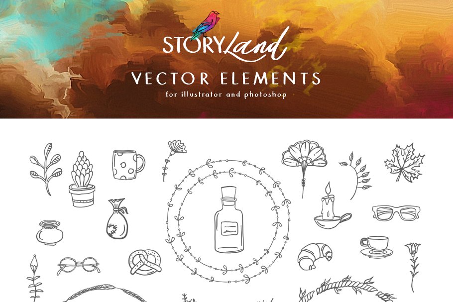 13款手写英文字体合集&Logo模板、矢量插画 Wonderland Fonts Pack & Branding Kit插图(26)