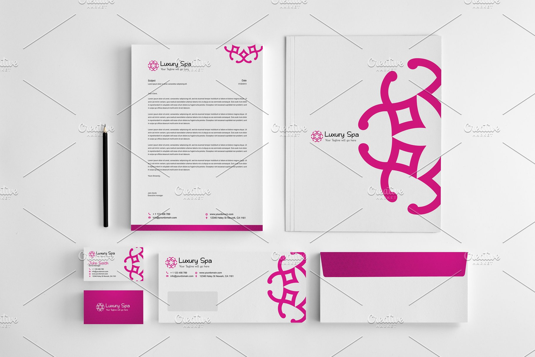 轻奢SPA品牌VI宣传物料模板 Luxury Spa Stationery Set插图(1)