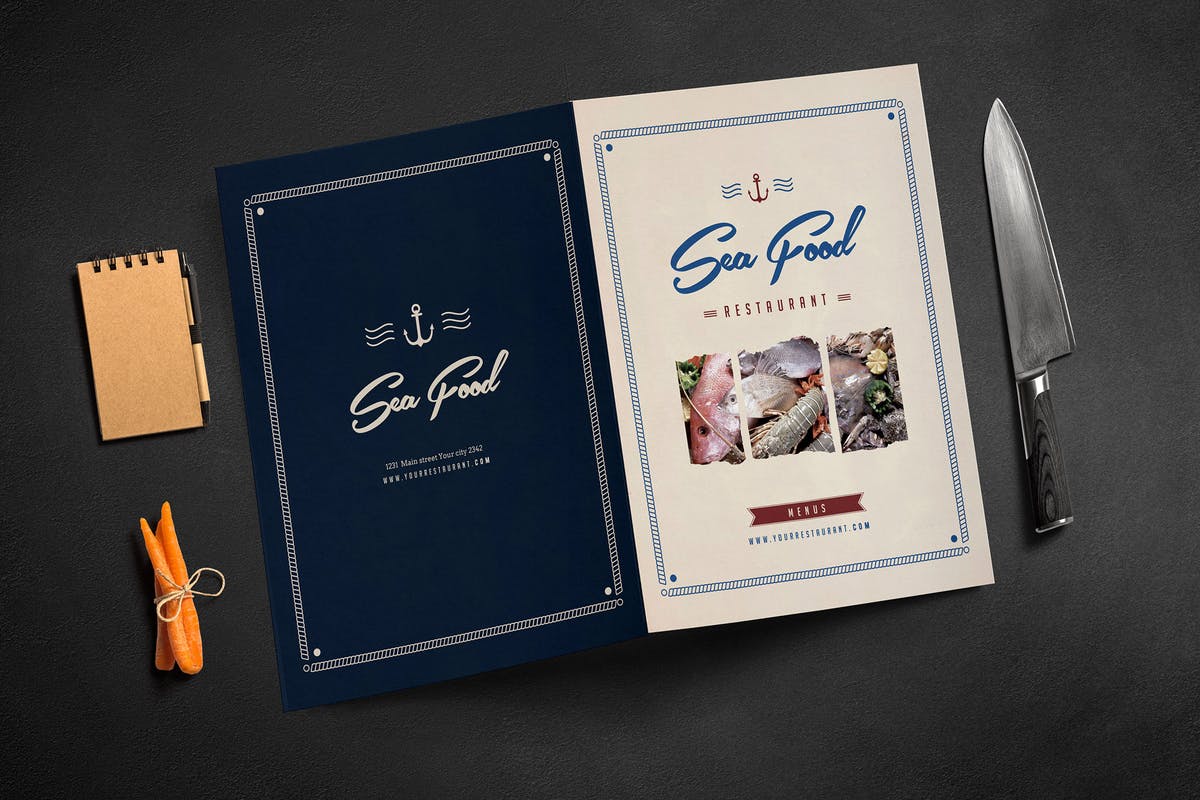 复古质朴海鲜餐厅食品菜单模板 Rustic Sailor Food Menu插图