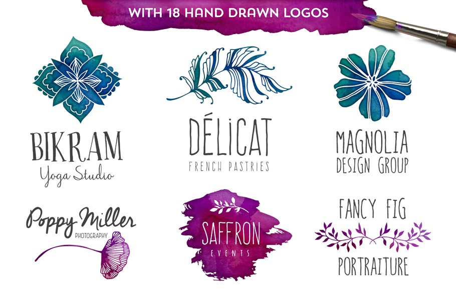 品牌设计水彩设计元素合集 The Watercolor Branding Kit插图(1)