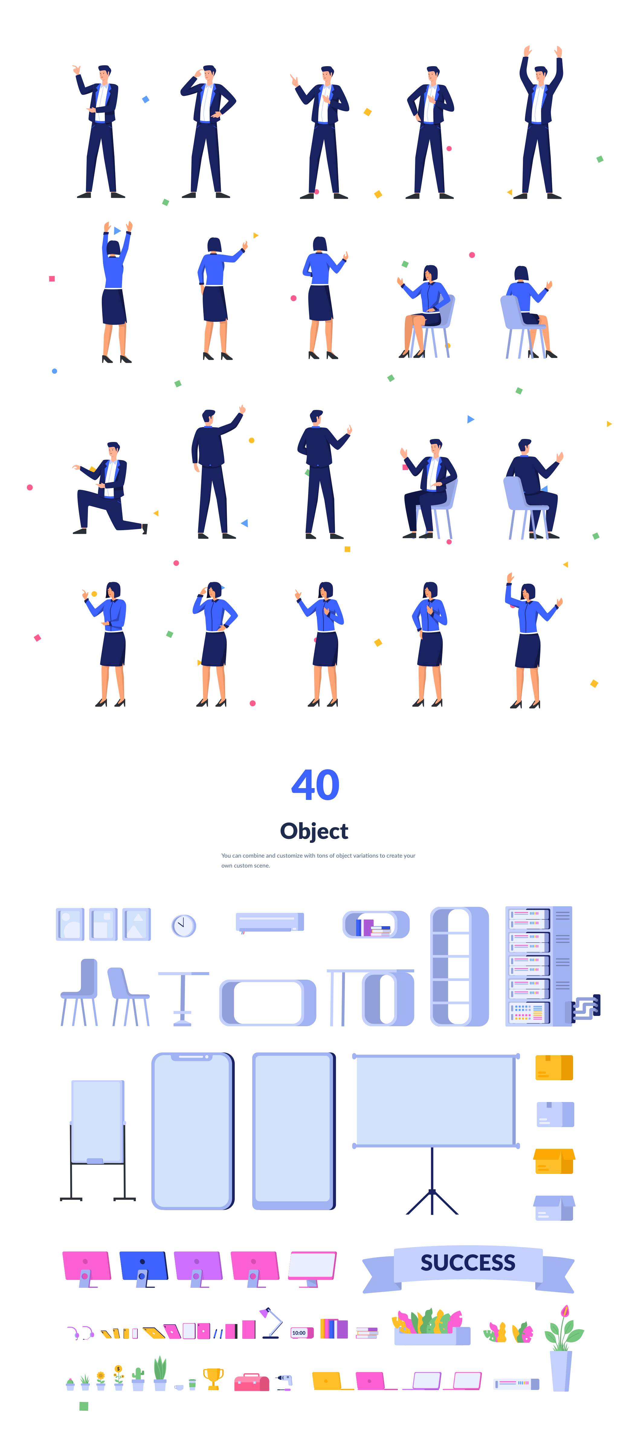 素材库下午茶：办公室人物元素2D插画套件插图(1)