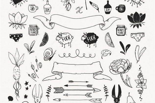 手绘装饰设计元素工具包[手绘图案+水彩样式+图形] The Hip Decorative Toolkit插图(4)