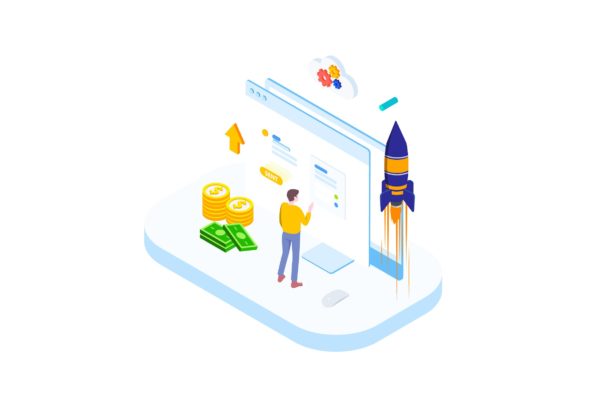 快速转账金融业务场景矢量等距概念插画v1 Quick money transfer of Finance Isometric – FV