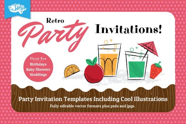 复古风格儿童派对聚会邀请函 Retro Children’s Party Invitations