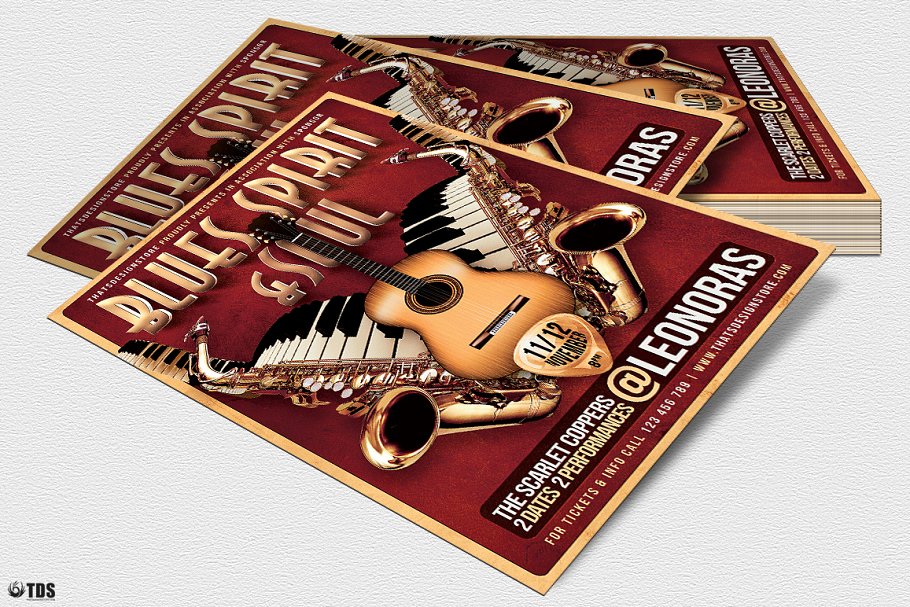 蓝调&灵魂音乐节活动海报传单设计模板 Blues and Soul Live Flyer PSD插图(3)
