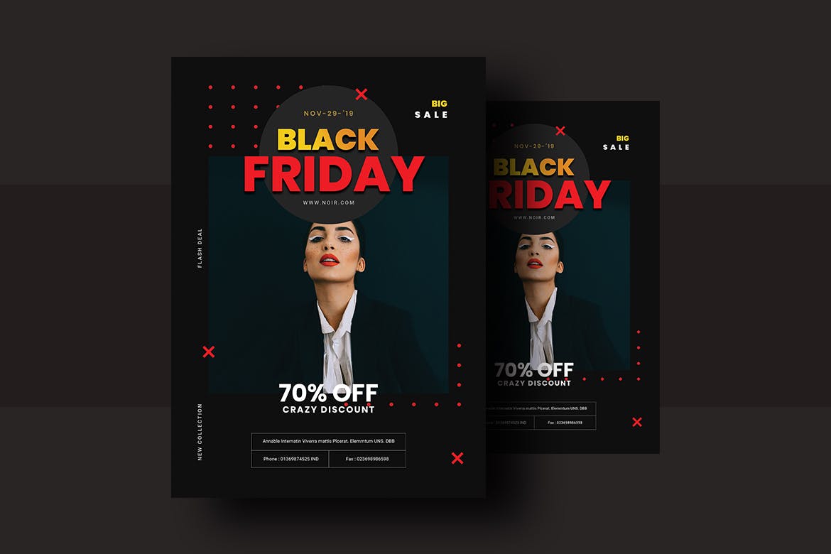 黑色星期五购物节女装大促活动广告海报传单模板v3 Black Friday Flyer Template V-3插图(1)
