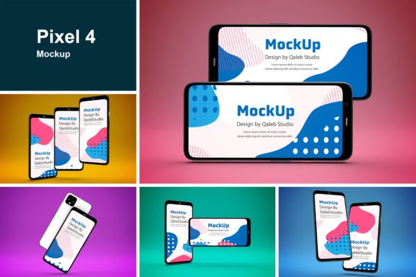 谷歌手机Pixel 4多种展示角度素材库精选样机模板 Pixel 4 Mockup