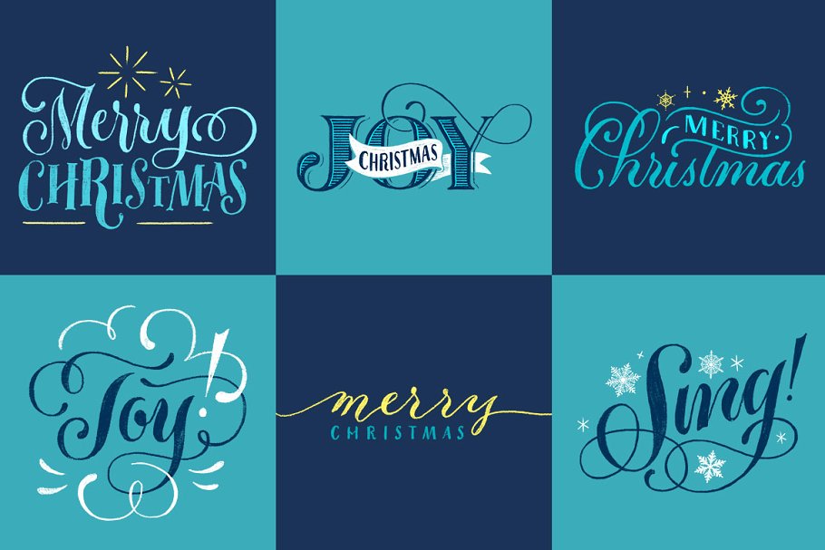 圣诞节设计素材套装[手写祝福语叠层+贺卡模板+插画] Christmas Box of Cheer!插图(4)