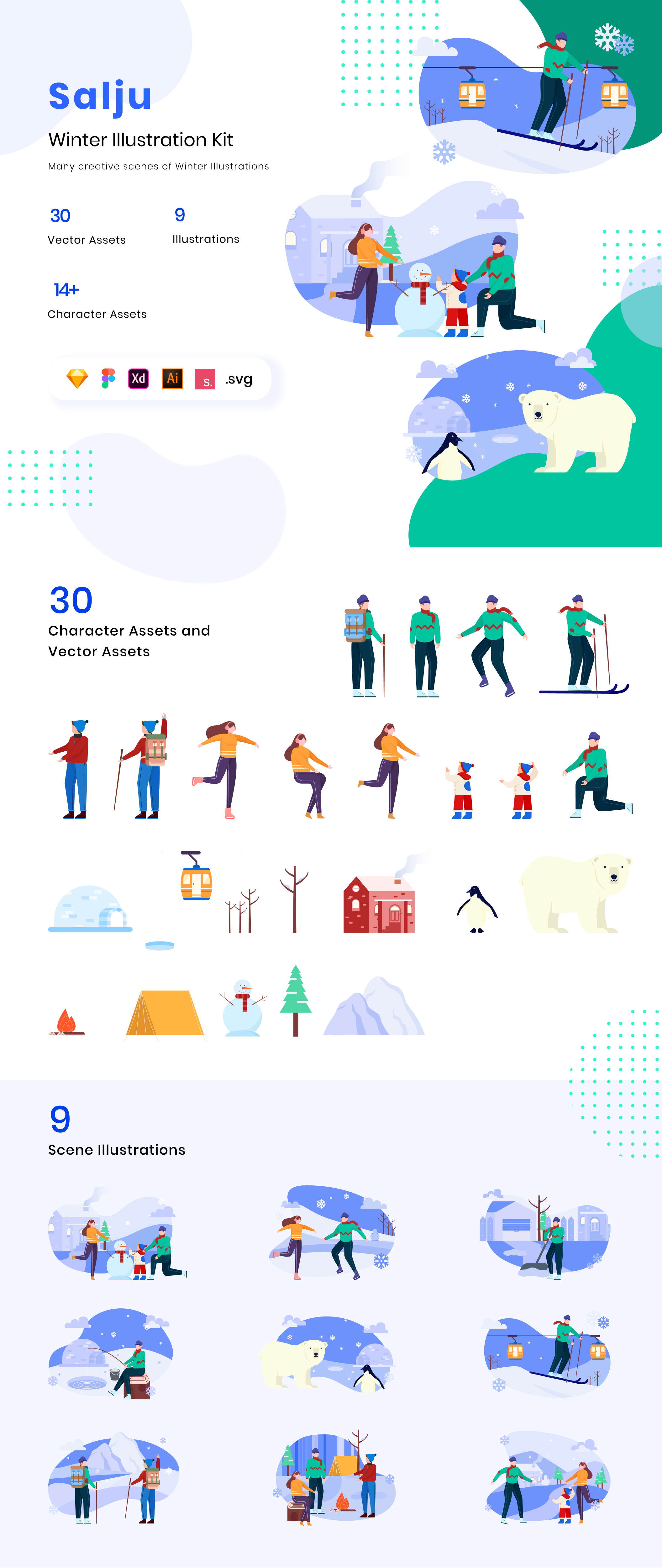 素材库下午茶:冬季主题矢量插画素材合集插图