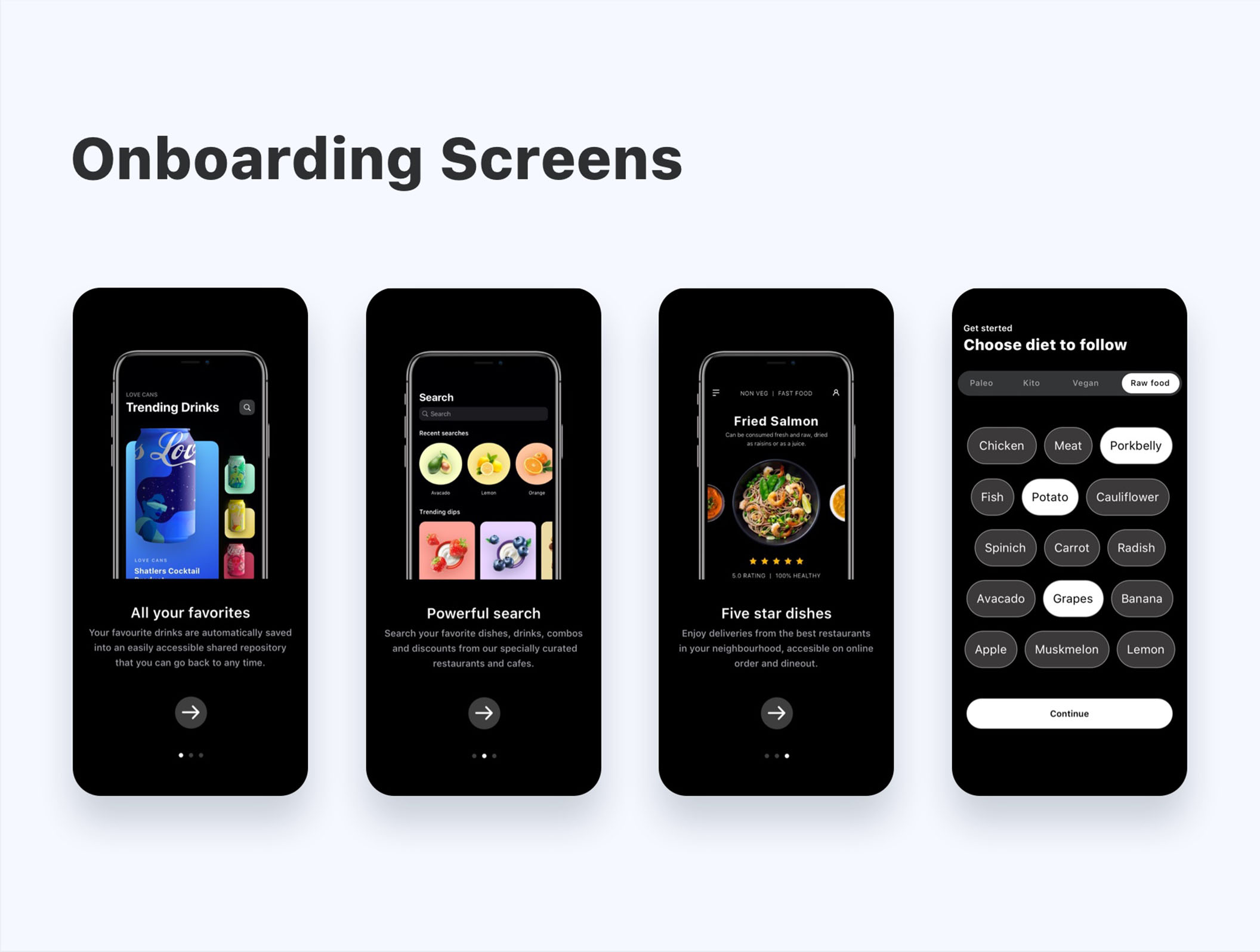 素材库下午茶：新鲜食品订购应用程序APP UI设计SKETCH模板插图(1)