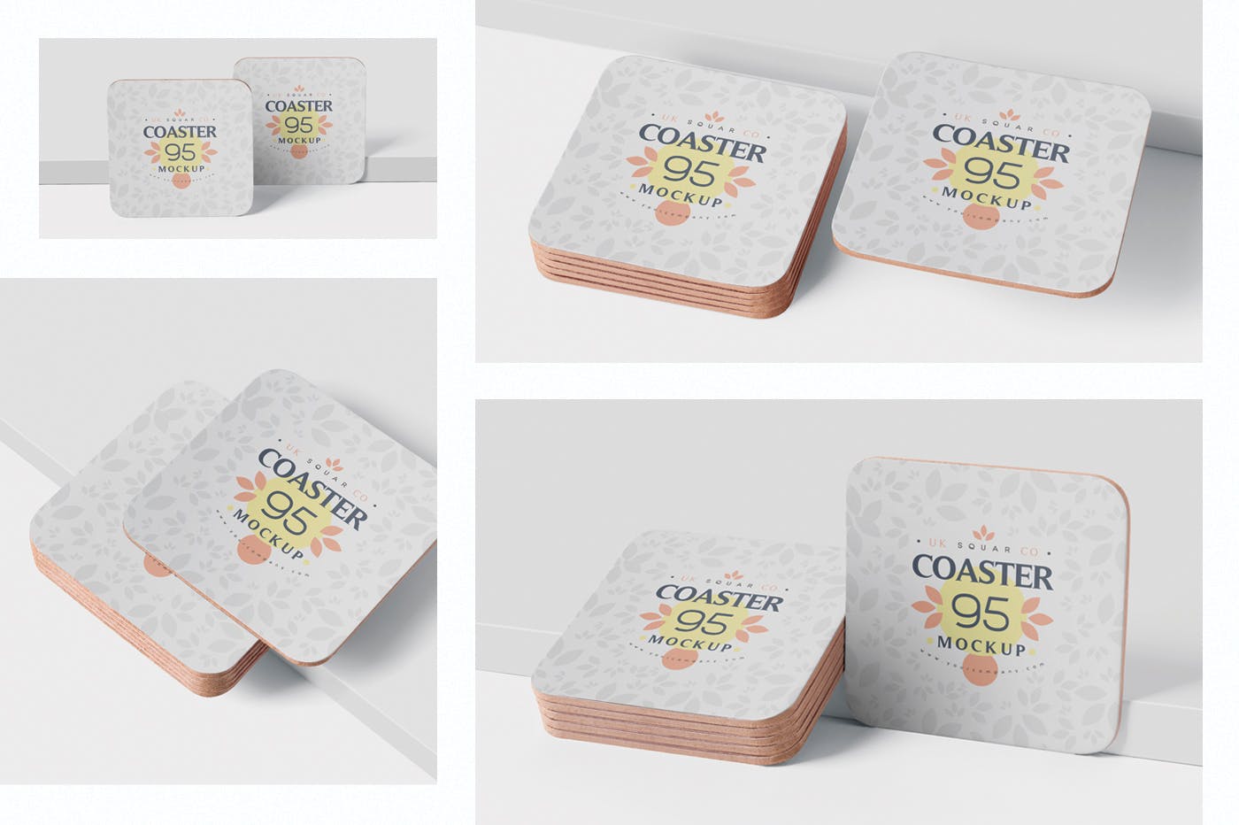 圆角方形杯垫图案设计素材库精选模板 Square Coaster Mock-Up with Round Corner插图(1)
