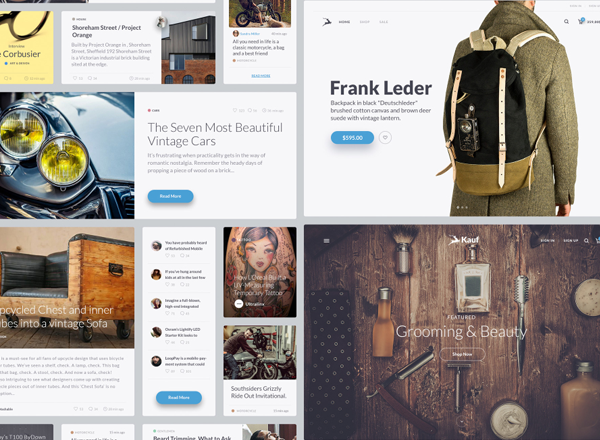 小众有格调的电商网站设计模板 Kauf UI Web Kit [PSD]