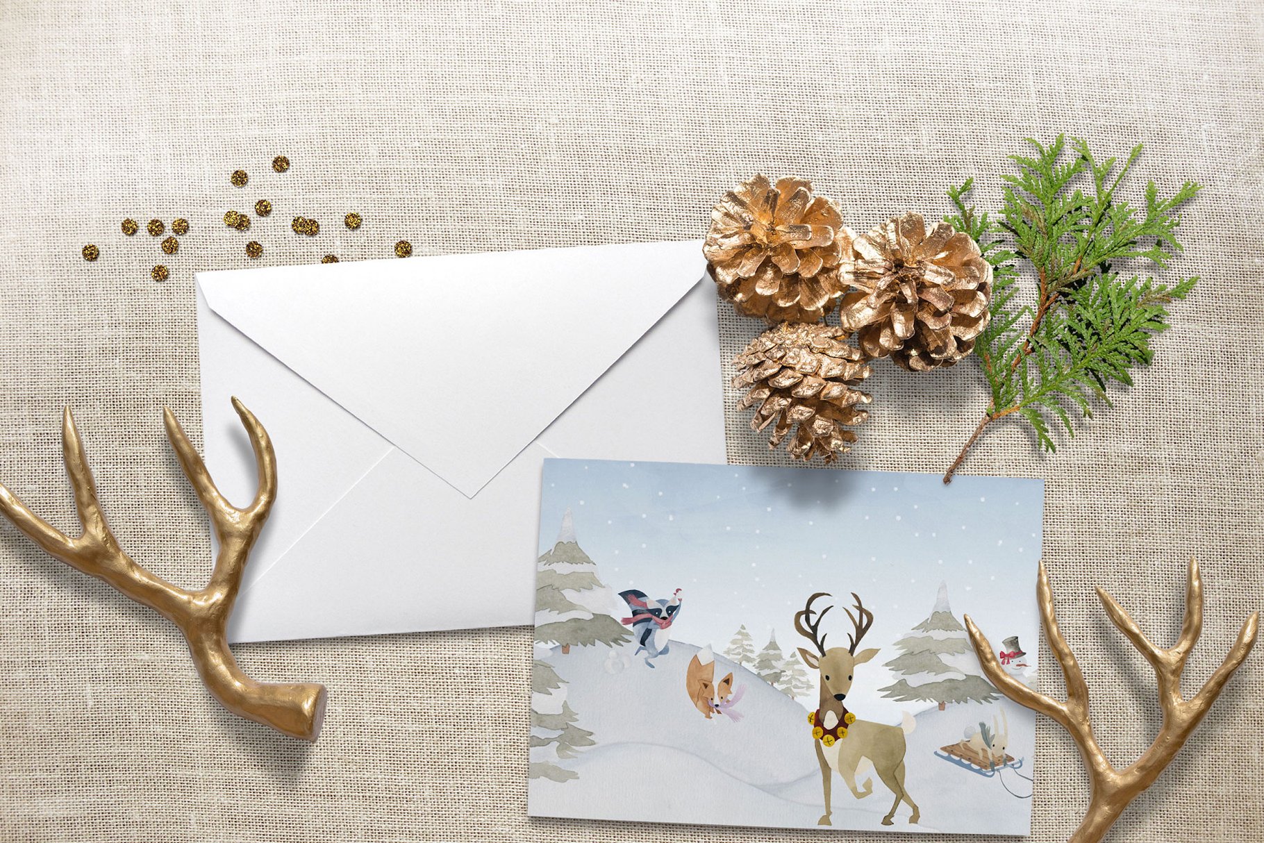 冬天冬季水彩场景设计素材包 Watercolor Winter Scene Creator插图(2)