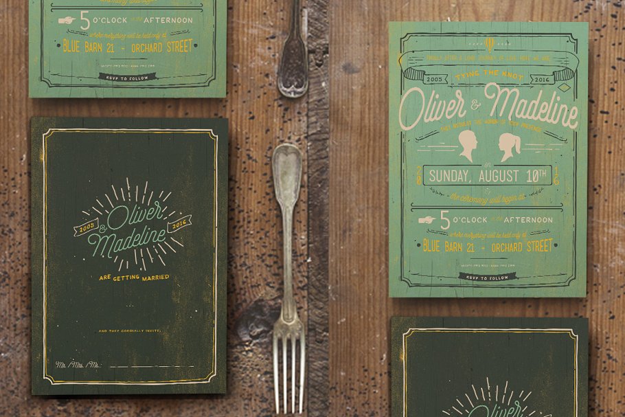 复古手写婚礼邀请函模板套装 Vintage Hand Lettering Wedding Suite插图(2)