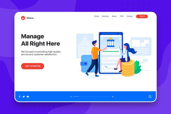 网站Banner&amp;着陆页设计银行账号管理主题素材库精选概念插画素材 Manage Bank Account – Banner &amp; Landing Page