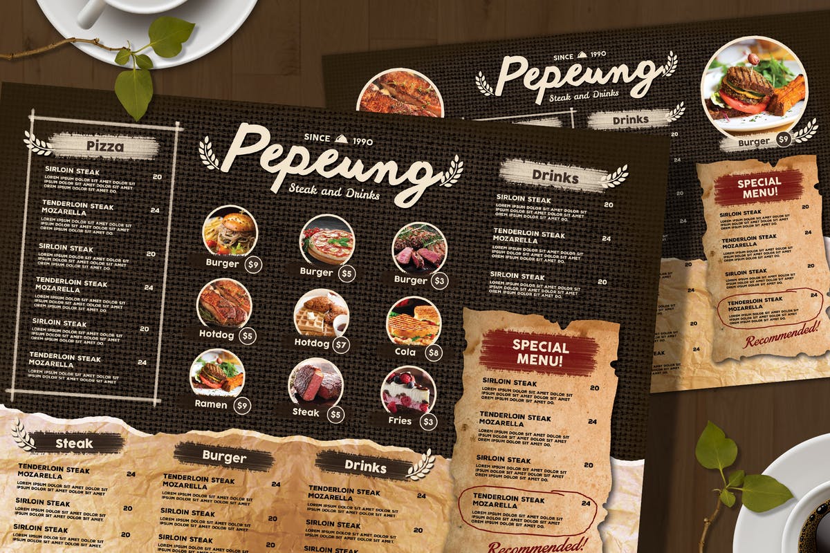 复古乡村咖啡馆菜单设计PSD模板 Rustic Cafe Menu Board插图