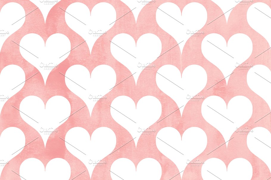 水彩爱心/红心无缝纸质背景 Cheerful Heart Watercolor Papers插图(3)