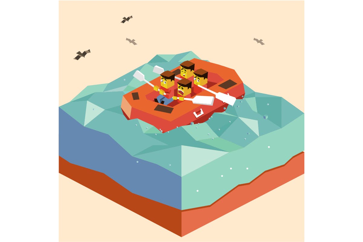 漂流探险运动2.5D矢量插画 Rafting sport插图