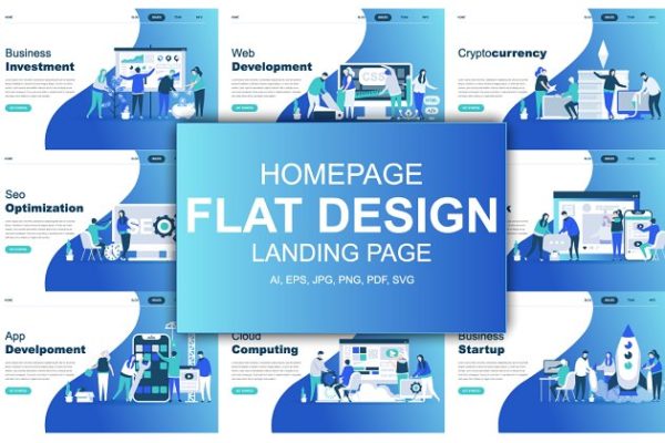 现代化平面设计着陆页模板 Flat Design Landing Page Templates