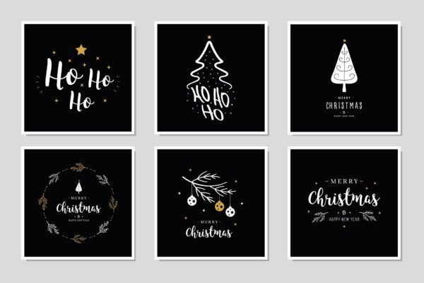 圣诞节祝福方形贺卡矢量设计模板集 Christmas Greetings Vector Square Card Set