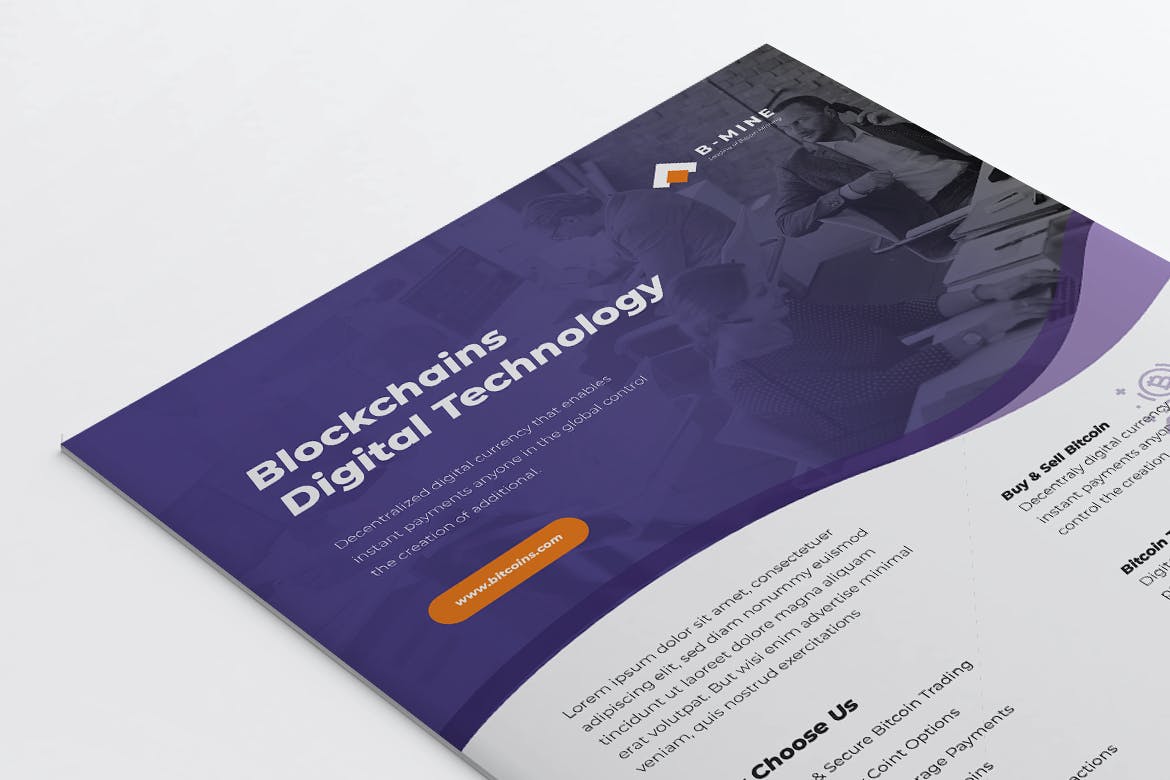 比特币交易平台推广传单海报设计模板 B-MINE Bitcoin Trading Flyers插图(1)
