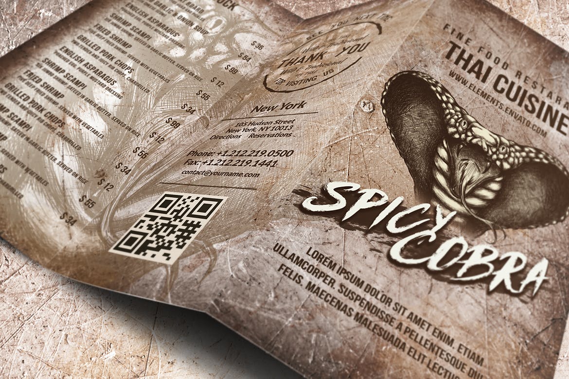 泰国特色菜餐馆菜单设计模板合集 Spicy Cobra Thai Food Menu Bundle插图(4)