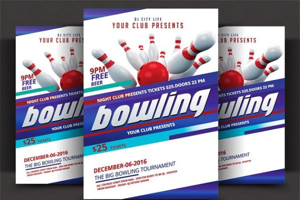保龄球俱乐部宣传广告海报模板 Bowling Tournament Flyer
