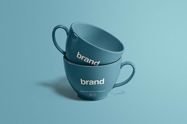 时尚高端的逼真质感的高品质茶杯水杯包装设计VI样机展示模型mockups