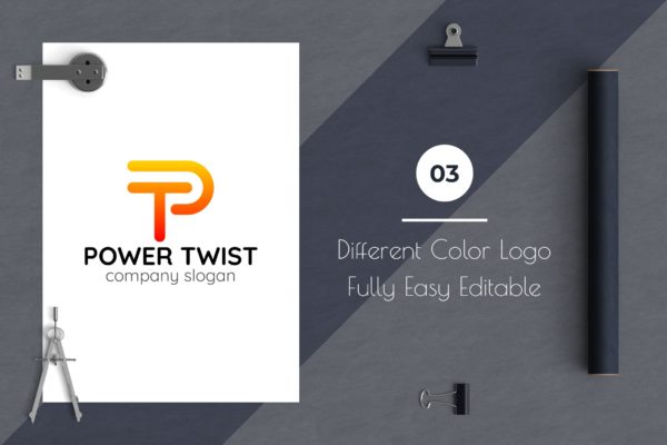 P字母图形创意Logo设计素材库精选模板 Power Twist Creative Logo Template